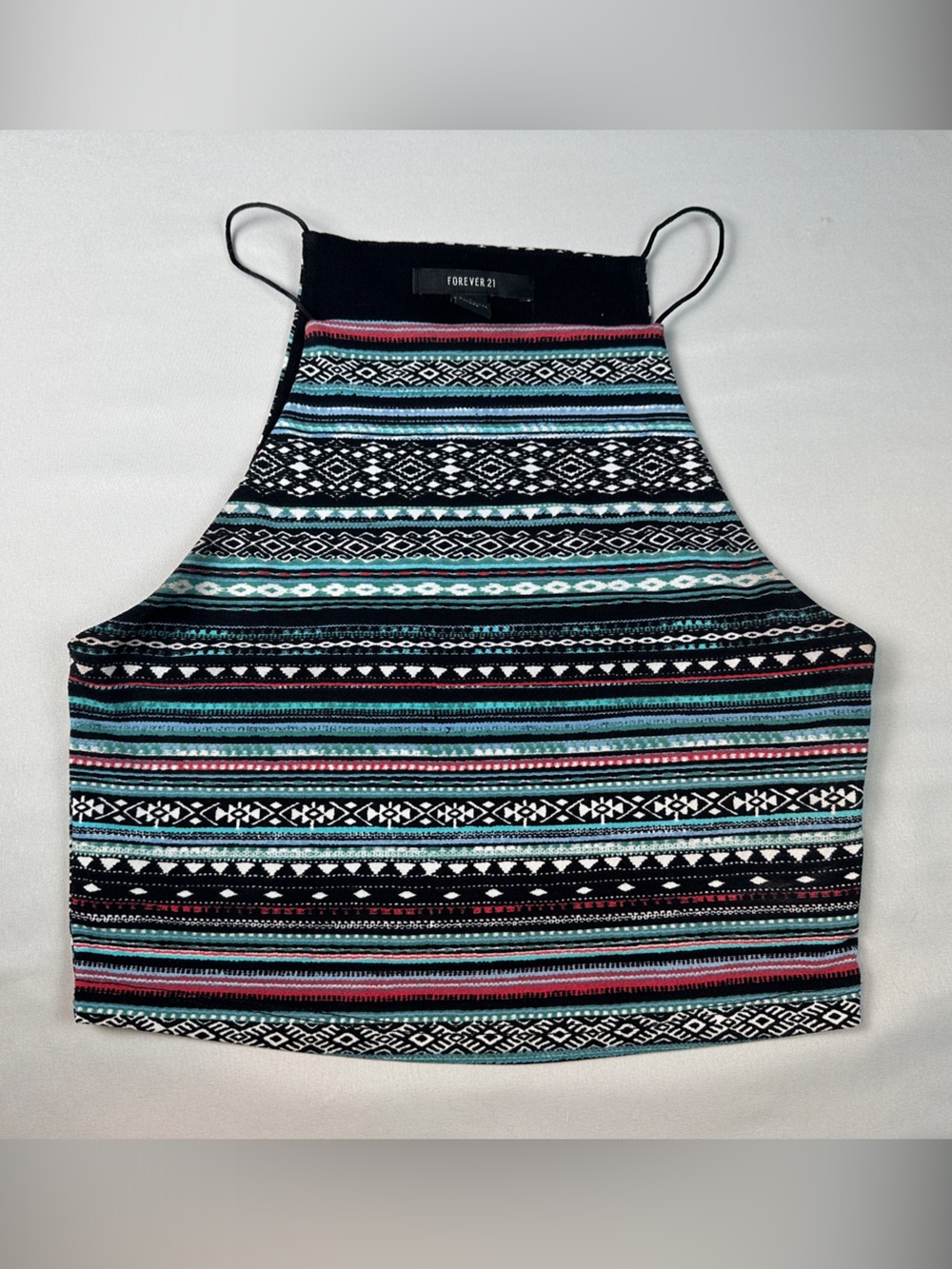 Forever 21 Black Teal Aztec Stripe Crop Top Lined Size Small
